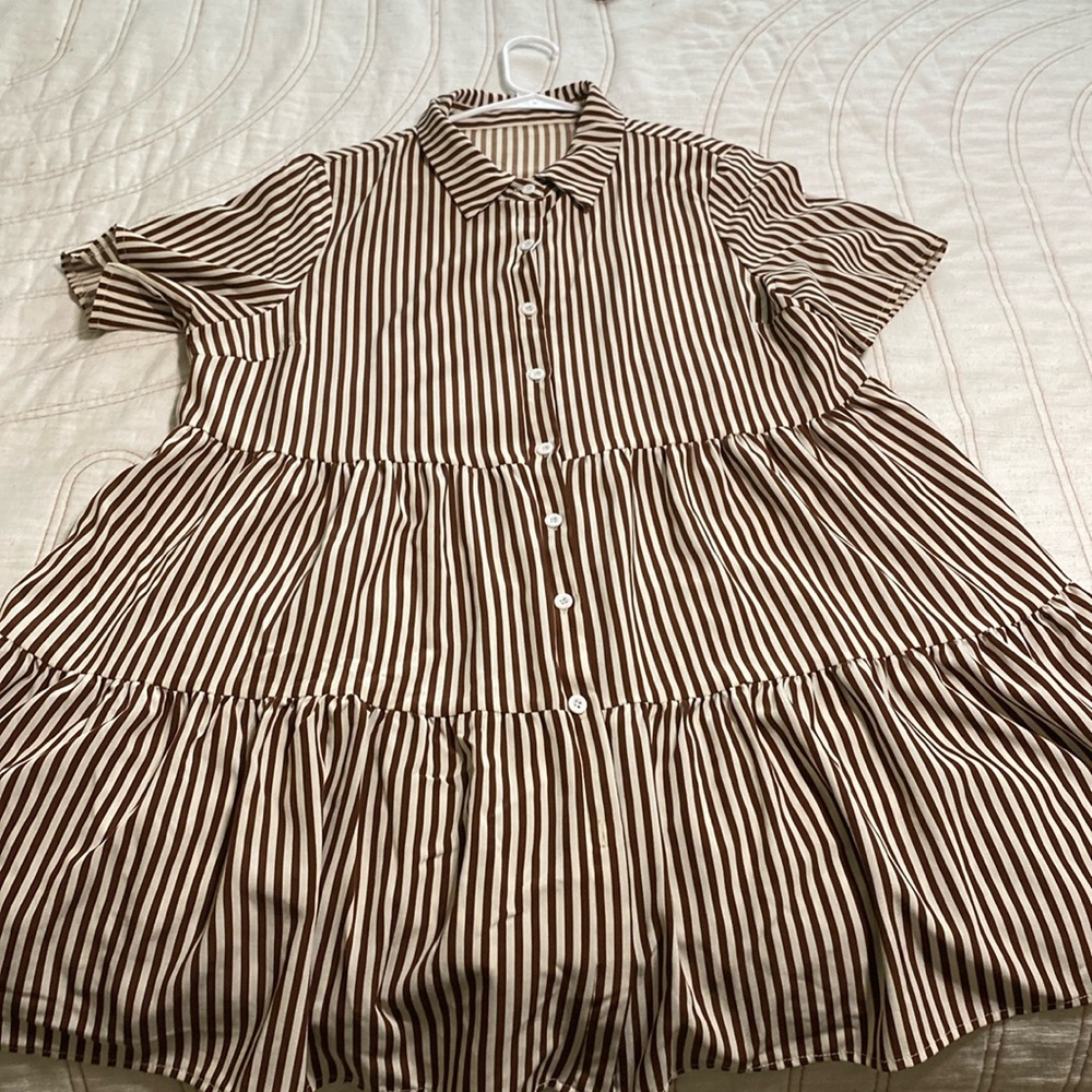 Brown and cream strip SHEIN curvy dress